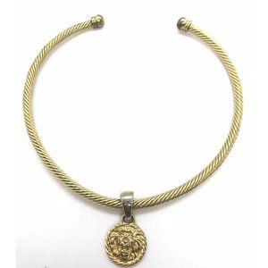 RARE VTG Anne Klein Lion Door Knocker Gold Tone Necklace DESIGNER Hard Collar